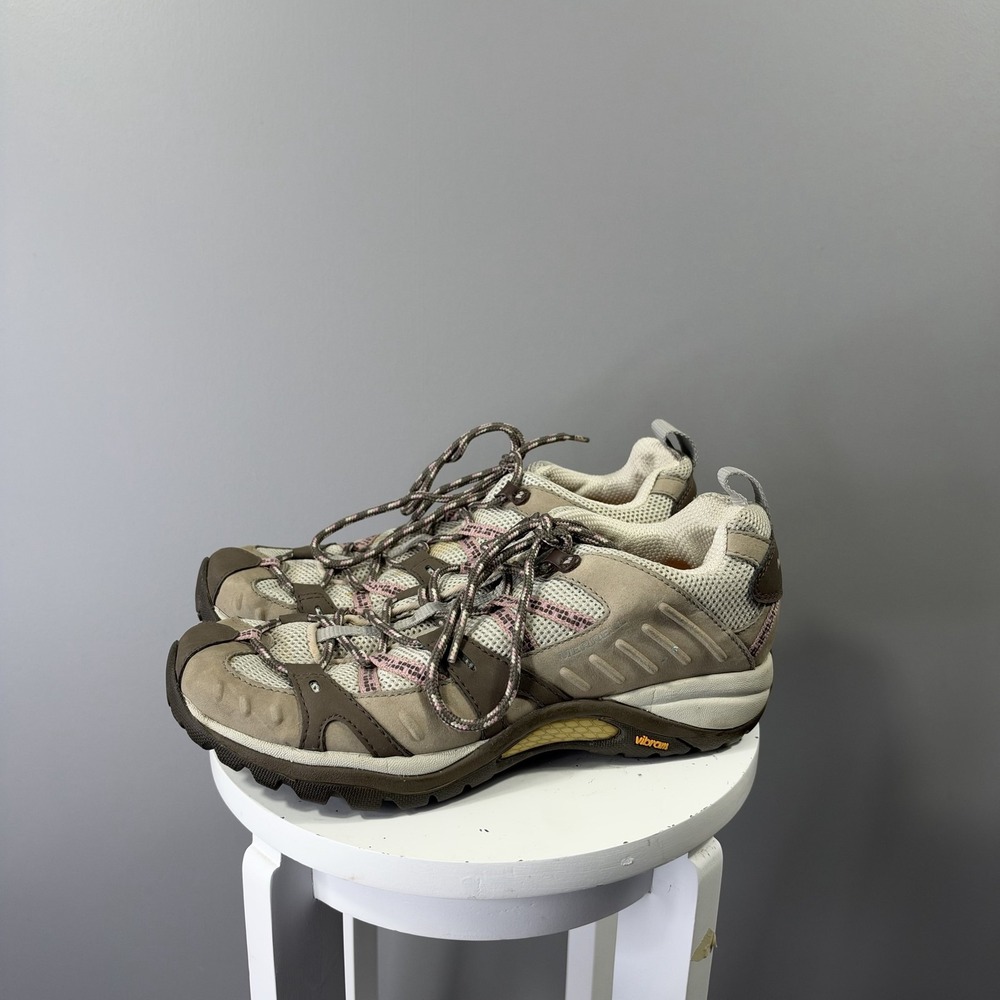 Merrell Siren Sport Shoes Womens 7.5 Beige Mesh Hiking Trail Vibram Sneakers